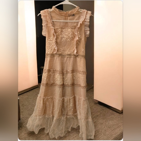 Dresses & Skirts - Nude Lace Tiered Ruffle Dress Romantic Cottagecore Style